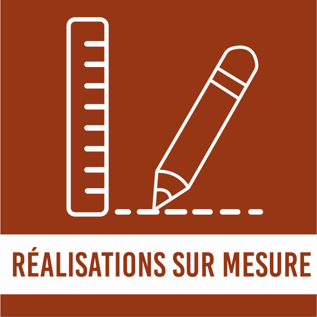 Icône d’un crayon et d’une règle représentant les créations artisanales sur mesure.