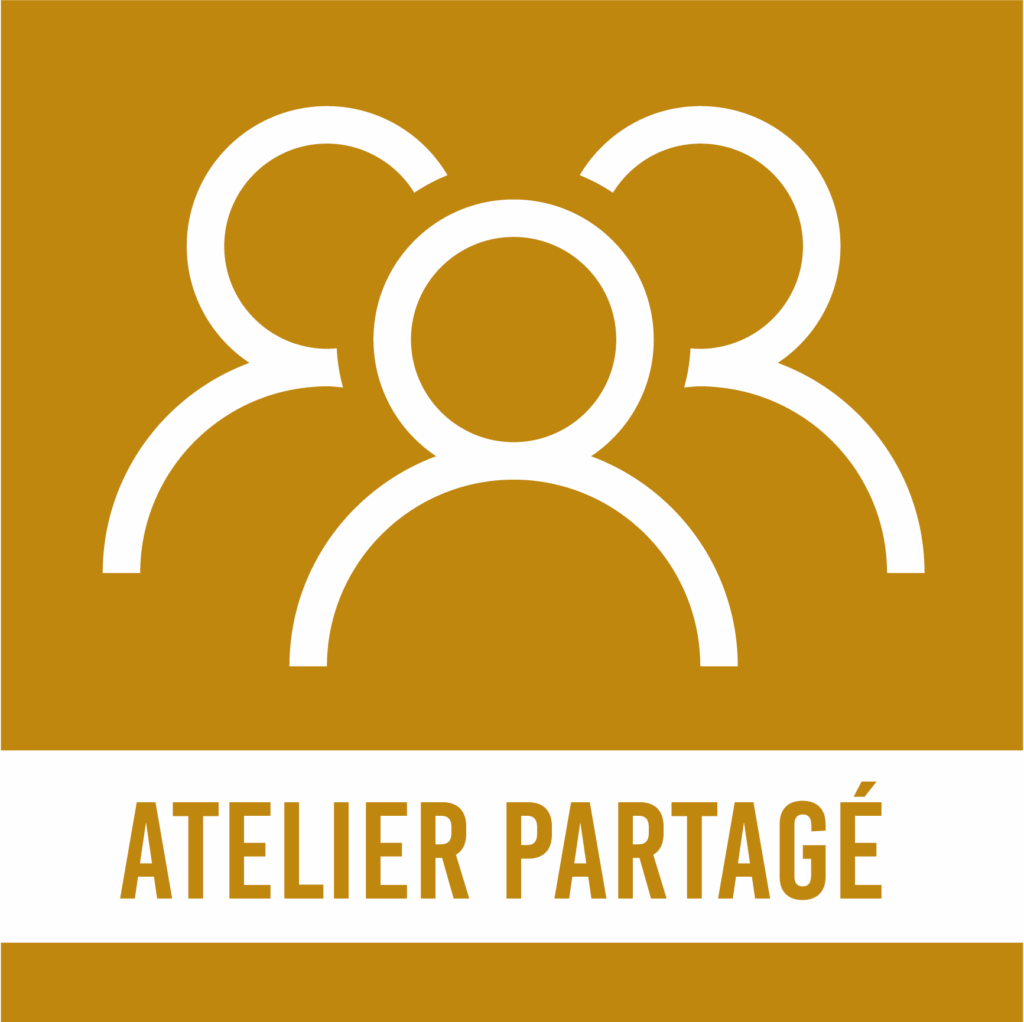 Icône représentant un atelier partagé : trois personnes stylisées.